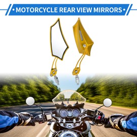 REPAIROCK 1 Set Motorcycle Rear View Mirrors Bar End Side Mirrors Mount Universal Adjustable Aluminum Alloy Plastic Gold Tone M10 M8 Prismatic Shape