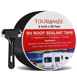 Touranize Butyl Sealant Tape with Rubber Roller, 4 Inch x 50 Feet RV Roof Tape for Camper Roof Repair, Boat Sealing, Trailer Roofing Seam Leaks, UV Resistant, Waterproof, Black