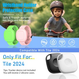 [2 Pack] Silicone Bracelet for Tile Mate 2024, Waterproof Protective Hidden Holder for Tile Life360 Mate Tracker Silicone Tile Mate Accessories for Child/Teen/Elderly (Pink & Green)