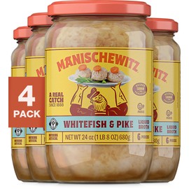 Manischewitz Whitefish & Pike Gefilte Fish in Liquid Broth, 24oz (4 Pack) | All Natural, Packed with Protein, No Added MSG, Kosher for Passover