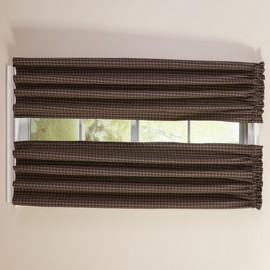 Park Designs Family Panels 72" x 63" Pair of 2, Long Brown Check Window Curtains, Patterned Widow Dressings for Country Style