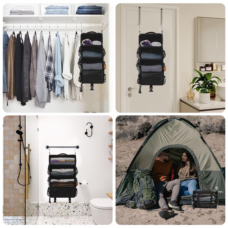 Surblue Travel Hanging Packing Cubes with 2 Hooks Hanging Shelves