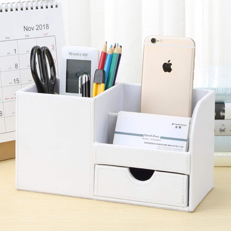 KINGFOM Desk Organiser Tidy Caddy Leather Pen Pencil Pots Holder