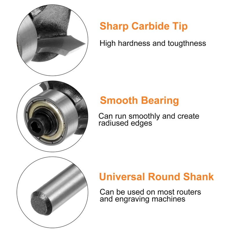 sourcing map 2pcs Roundover Router Bit 15/64" Shank 1/8" Radius