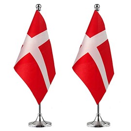 WXTWK 2 Pack Denmark Flag Danish Desk Flag Small Mini Danish Table Flags With Stand Base,Home Office Festival Events Celebration Decorations
