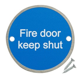 Fire Door Guru® Pack of 20 Fire Door Keep Shut Sign - 76mm Disc – Stainless Steel Safety Sign - Fixings Included