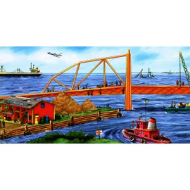 CONCORD WALLCOVERINGS ™ Wallpaper Border Kids Pattern Construction Project by Sea Bridge for Playroom Kid's Bedroom, Blue Orange Green, 15 Feet by 7 Inches CB3061B