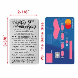 FALOGI 9th Wedding Anniversary Card Gifts for Him Husband, Happy 9 Year Anniversary Card Presents, Metal Engraved Wallet Card