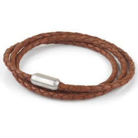 Dowling Brothers Genuine Leather Triple Wrap Bracelet with Stainless Steel Clasp - Brown 7"