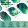 MIZHSE Semi Cured Gel Nail Strips, Green Cat Eye 30PCS