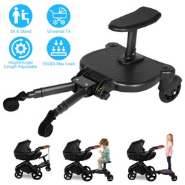 Universal Stroller Board with Detachable Seat, 2-in-1 Sit and Stand Stroller Glider Board for Most Strollers, Stroller Board Attachment for Toddler, Holds Children Up to 55 lbs for New Parent Gifts