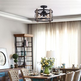 Bargeni Bargeni Flush Mount Light Fixture,13-inch Rustic Ceiling Light Fixture,Matte Black Finish,3-Light Farmhouse Light Fixtures for Living Room,Kitchen,Bedroom,Dining Room,Foyer,Hallway