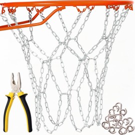 Basketball Net Heavy Duty Metal Chain Replacement with 12 S-Hooks and Set of Pliers to Tighten Hooks | Rustproof Galvanized Iron 21-Inch (53 cm) Net (3.2mm Thick)