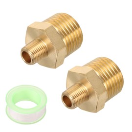 sourcing map 2pcs Hex Nipple Brass Pipe Fitting, 1/8 NPT Male x 1/2 NPT Male Threaded Pipe Adapter Pipe Connector with PTFE Tape, Gold Tone
