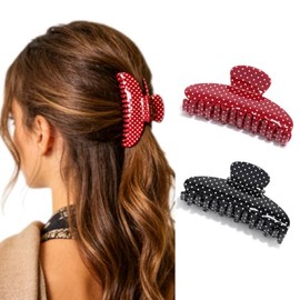 Campsis Pinzas acrílicas para el cabello con forma de garra, pinzas de mandíbula con lunares (rojo + negro)