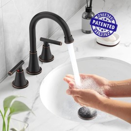 Bathroom Faucets for Sink 3 Hole, Hurran Oil Rubbed Bronze Bathroom Sink Faucet with Pop-up Drain and Supply Lines, Stainless Steel Lead-Free Widespread Faucet for Vanity RV, 2 Pack