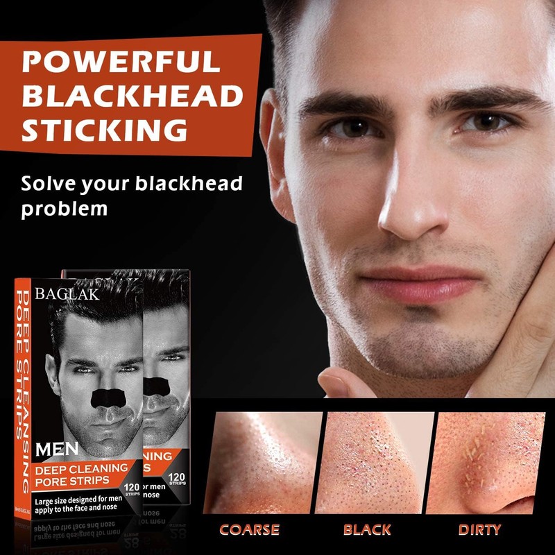 Men's Blackhead Pore Strips - 120 Deep Cleansing Facial Nose