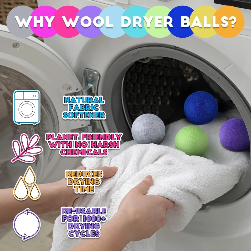 10 Pack Wool Dryer Balls XL 3 Inch Reusable Laundry