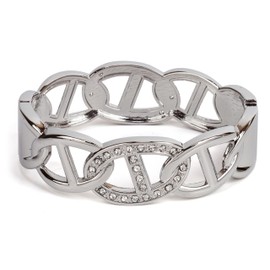 SPUNKYsoul Chain Link Buckle Cuff Bracelet in Gold, Silver Rose Gold and Gun Metal for Women (Silver Oval with Line and Rhinestones)