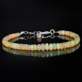 InfinityGemsArt Mothers Day Gifts Natural Ethiopian Opal Gemstone Beaded Dainty Bracelets for Women, Birthstone, Healing Crystals, Stone Jewelry in Silver Plated Chain 8 inch,
