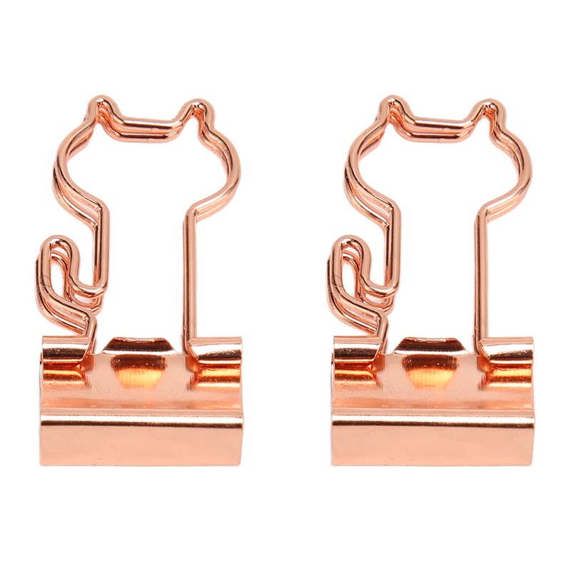 100 Pcs Binder Clips Metal Hollow Cat Shape Rose Gold