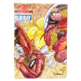 Caroline's Treasures 8719CHF Lobster with Old Bay House Flag Large Porch Sleeve Pole Decorative Outside Yard Banner Artwork Wall Hanging, Polyester, House Size, Multicolor