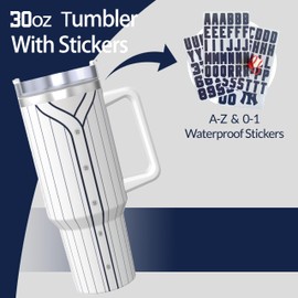 30oz Tumblers With DIY Stickers,30oz Tumbler With Handle And Straw,Travel Tumblers,Baseball Gifts(Blue Stripes)