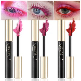 Colored Colorful Waterproof Mascara for Eyelashes Set,Blue White Black Brown Purple Long lasting Charming Voluminous Cruelty Free Vegan Eye Makeup (A-3Pcs 05#Pink&06#Rose&07#Red, A)
