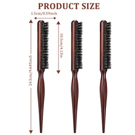 GOTFUN Pack of 3 Teasing Wild Boar Bristle Back Hair Brush Pure Wild Boar Bristle Curl Comb Bristles Hair Brush Toupee Brush Hair Brush with Tail Handle for Women Thin Thick Hair