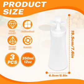 LELE LIFE 3 Inverted Spice Squeeze Bottles for Sauces - 350ml Leakproof Squeeze Bottles for Liquids, Easy Pour Ketchup, Salad, Dressing, Oil, Syrup, Honey