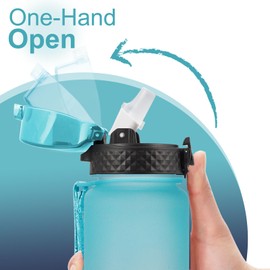 GOPPUS Drinking Bottle, 1 Litre BPA-Free Tritan Water Bottle with Straw, Sports Water Bottle, Leak-Proof with Time Marking and Brush, Sports Bottle for Fitness, School, Yoga, Outdoor (1 Bottle)