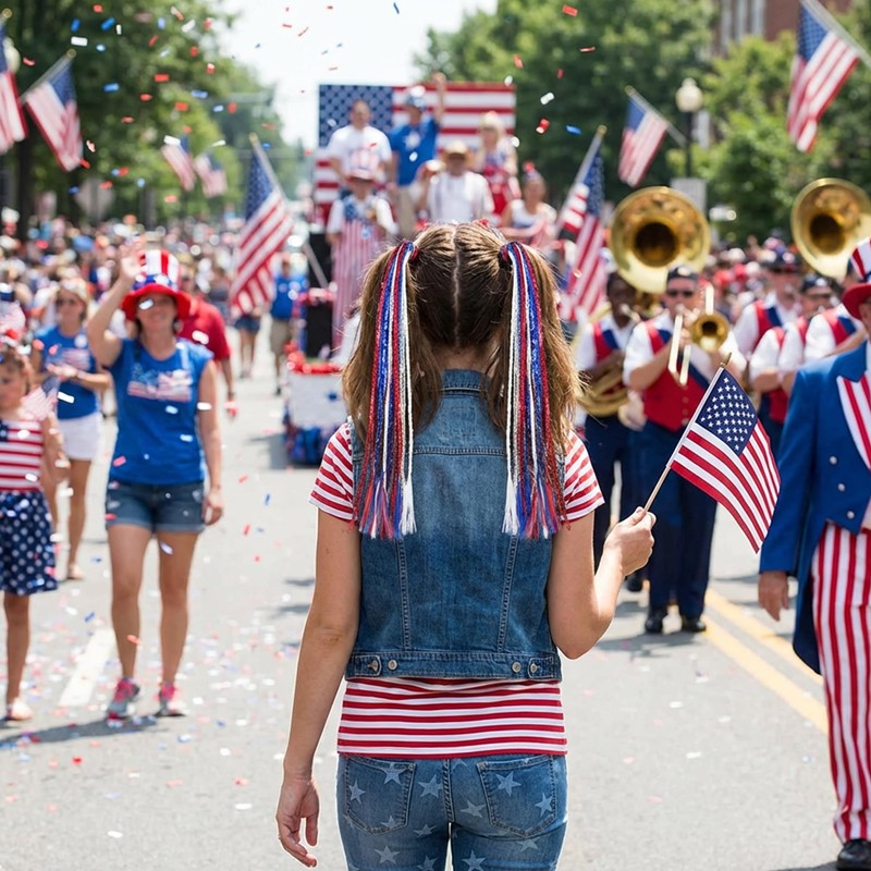 4 Pcs 4th of July Ponytail Hair Extension, Patriotic Elastic