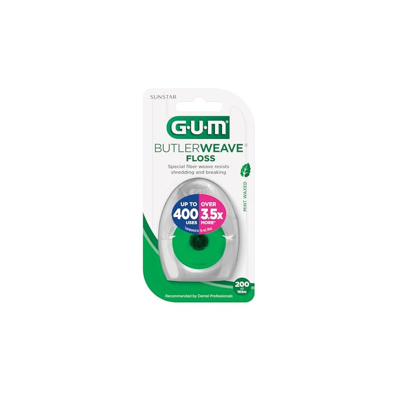GUM - 1840B ButlerWeave Hilo dental encerado, dispensador rebobinable, menta,