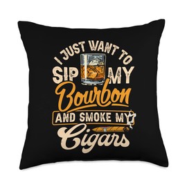 Generic I Just Want to Sip My Bourbon and Smoke My Cigar Quote Throw Pillow, 18x18, Multicolor