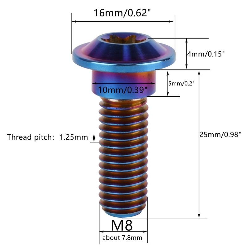 UHDFBDHF 6Pcs Titanium Bolt M8 x 20mm 25mm Motorcycle Rear