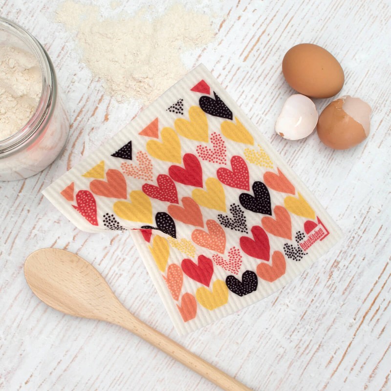 Retro Kitchen Compostable Sponge Cloth - Hearts, 1 Cloth