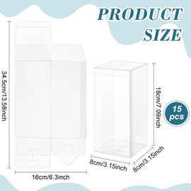 BENECREAT 15Pcs Clear PVC Gift Box, 8x8x18cm Transparent Favor Boxes, Rectangle Clear Plastic Candy box for Christmas, Wedding, Party, Birthdays Favors