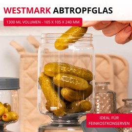 Westmark Drip Glass 1 Piece - Multifunctional Insert Jar for Kimchi & Cucumbers for Draining and Serving - Transparent/Black, 1300 ml, Glass