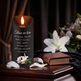 VIHOSE Sympathy Gifts for Loss of Loved One Memorial Candles LED Flameless Funeral Gifts Lily Candles Memorial Celebration Remembrance Bereavement Gift Battery Candle for Prayers(Black)