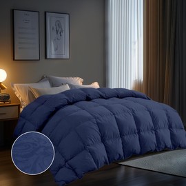 puredown® Goose Down Comforter Twin Size Navy Blue Feather Down Duvet Luxurious Hotel Bed Comforter 100% Cotton Cover Winter Warmth Luxury Hotel Fluffy Duvet Insert with 8 Corner Tabs - 106x90 Inch