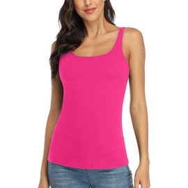 V FOR CITY Women's Shelf Bra Tank Top Adjustable Wide Strap Camisole Spring Summer Cotton Cami Shirts M Hot Pink