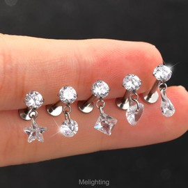 MeIighting 16G Internally Threaded Helix Stud Stainless Steel 316L Flat Back Earring Round 6 mm Cartilage Earring Dangle Clear CZ Helix Piercing For Women