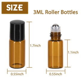 ZEJIA 3ml Roller Bottles 12Pack Amber Thick Glass Essential Oil Bottles with Stainless Steel Roller Ball and 2 Droppers