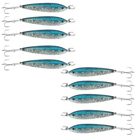 Fish WOW! 10pcs 1oz Fish Mega Live Metal Bait Jig with a Treble Hook - Blue