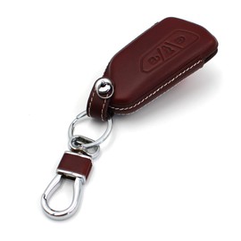 VF Key Case for 3-Button Car Key Leather Cover Key Case Protective Cover (Red Brown Leather)