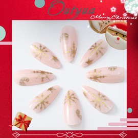 Outyua Almond Christmas Press on Nails Holiday Full Cover Nails Acrylic Fake Nails for Women and Girls 24Pcs (Christmas Style 2)