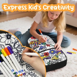 Fkwergsy Moth Coloring Backpack for Girls 6-8 8-10 Crafts Mushroom Color Your Own Bag Bookbag with 8 Fabric Markers for Kids Back to School Supplies Gifts