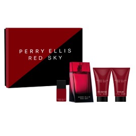 Perry Ellis Red Sky 4-Piece Gift Set - eau de toilette, aftershave, shower gel,EDT travel spray - bergamot, cardamom, juniper, lavender, rosemary, nutmeg, cedarwood, tonka bean, vetiver