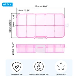 PATIKIL 5x2.4x1 Nail Charm Organizer, 4 Pcs Craft Organizers and Storage Box Grids Clear Plastic Organizer Bead Organizer Art Crafts Jewelry Fishing Tools, Pink