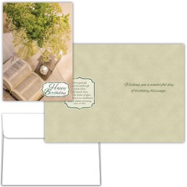 Shared Blessings Religious Birthday Card with Bible and Flowers, 1 Count Faith Christian Birth Day Greetings KJV Scripture Verse